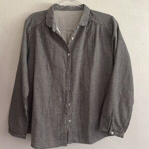 Black White Gingham Cotton Button Down Shirt Large